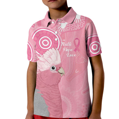 Australia Breast Cancer Support Kid Polo Shirt Galah Faith Hope Love Pink Month