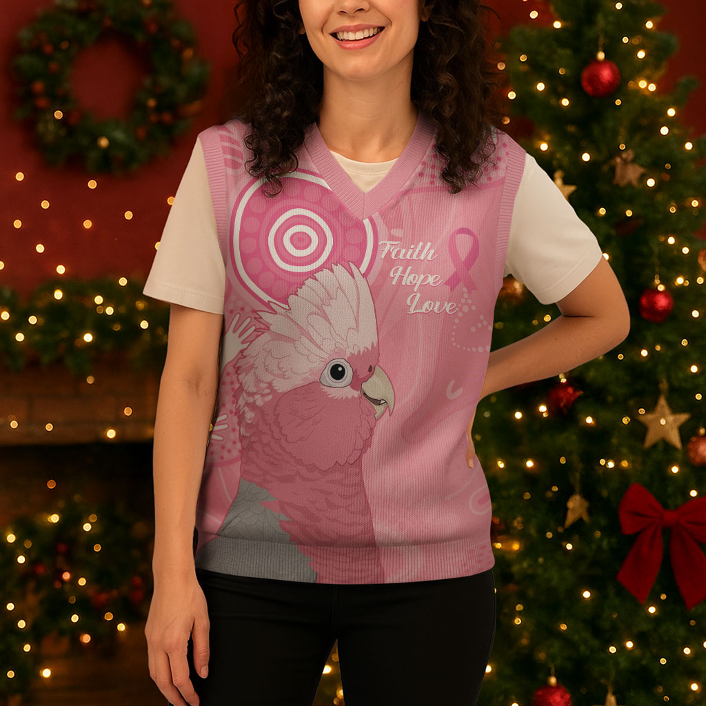 Australia Breast Cancer Support Christmas Knitted V-Neck Vest Galah Faith Hope Love Pink Month