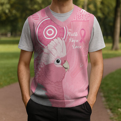 Australia Breast Cancer Support Christmas Knitted V-Neck Vest Galah Faith Hope Love Pink Month