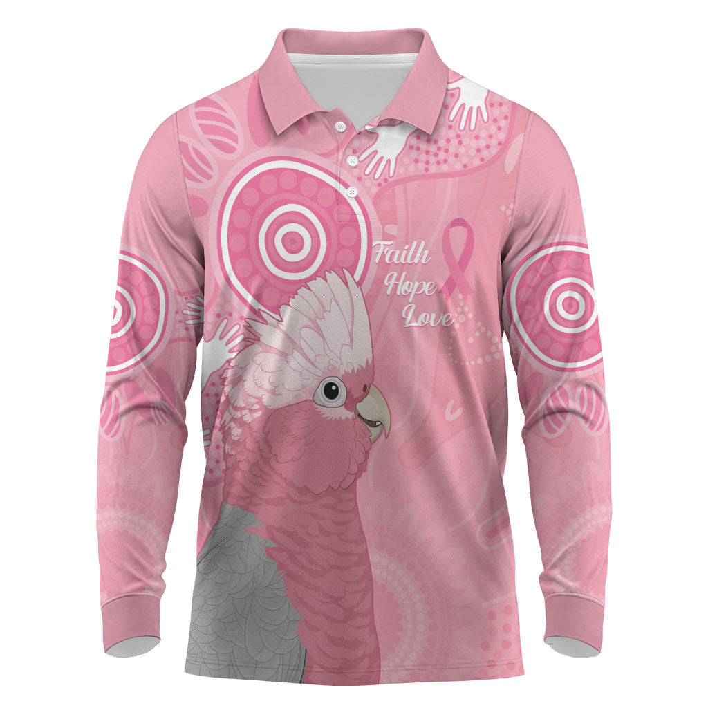 Australia Breast Cancer Support Long Sleeve Polo Shirt Galah Faith Hope Love Pink Month