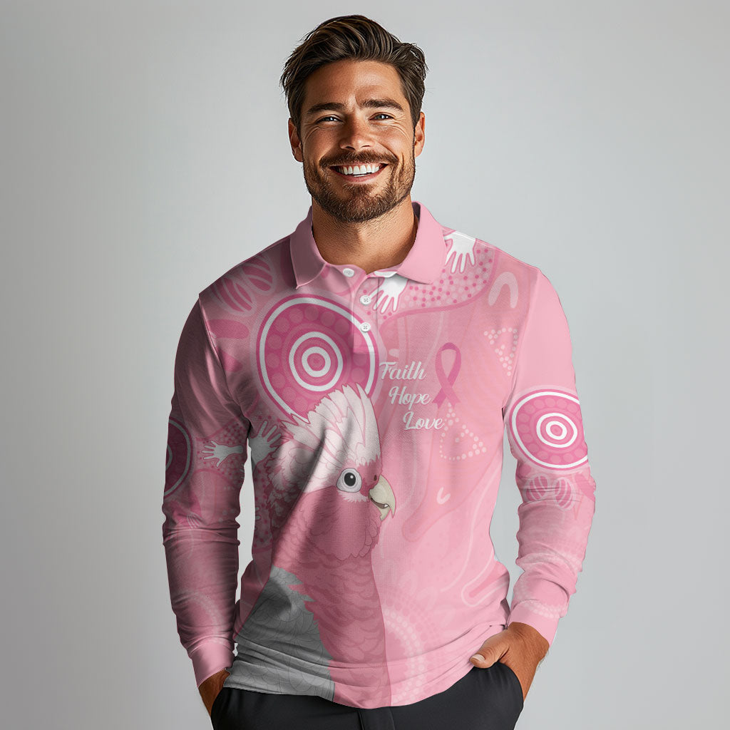 Australia Breast Cancer Support Long Sleeve Polo Shirt Galah Faith Hope Love Pink Month