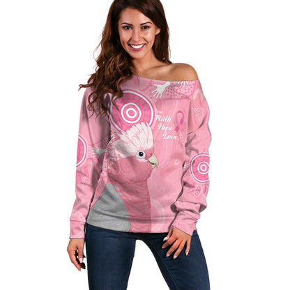 Australia Breast Cancer Support Off Shoulder Sweater Galah Faith Hope Love Pink Month