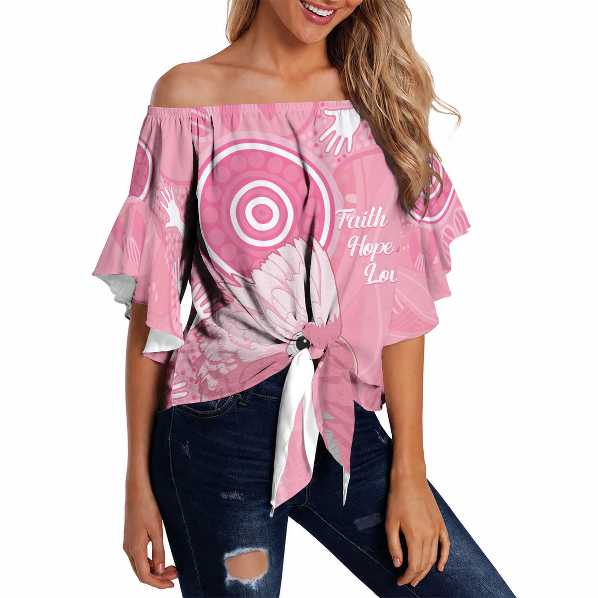 Australia Breast Cancer Support Off Shoulder Wrap Waist Top Galah Faith Hope Love Pink Month