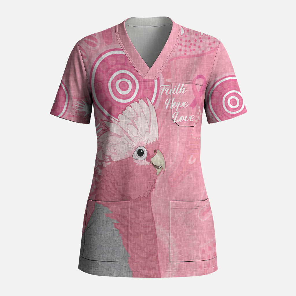 Australia Breast Cancer Support Scrub Top Galah Faith Hope Love Pink Month