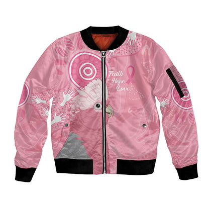 Australia Breast Cancer Support Sleeve Zip Bomber Jacket Galah Faith Hope Love Pink Month