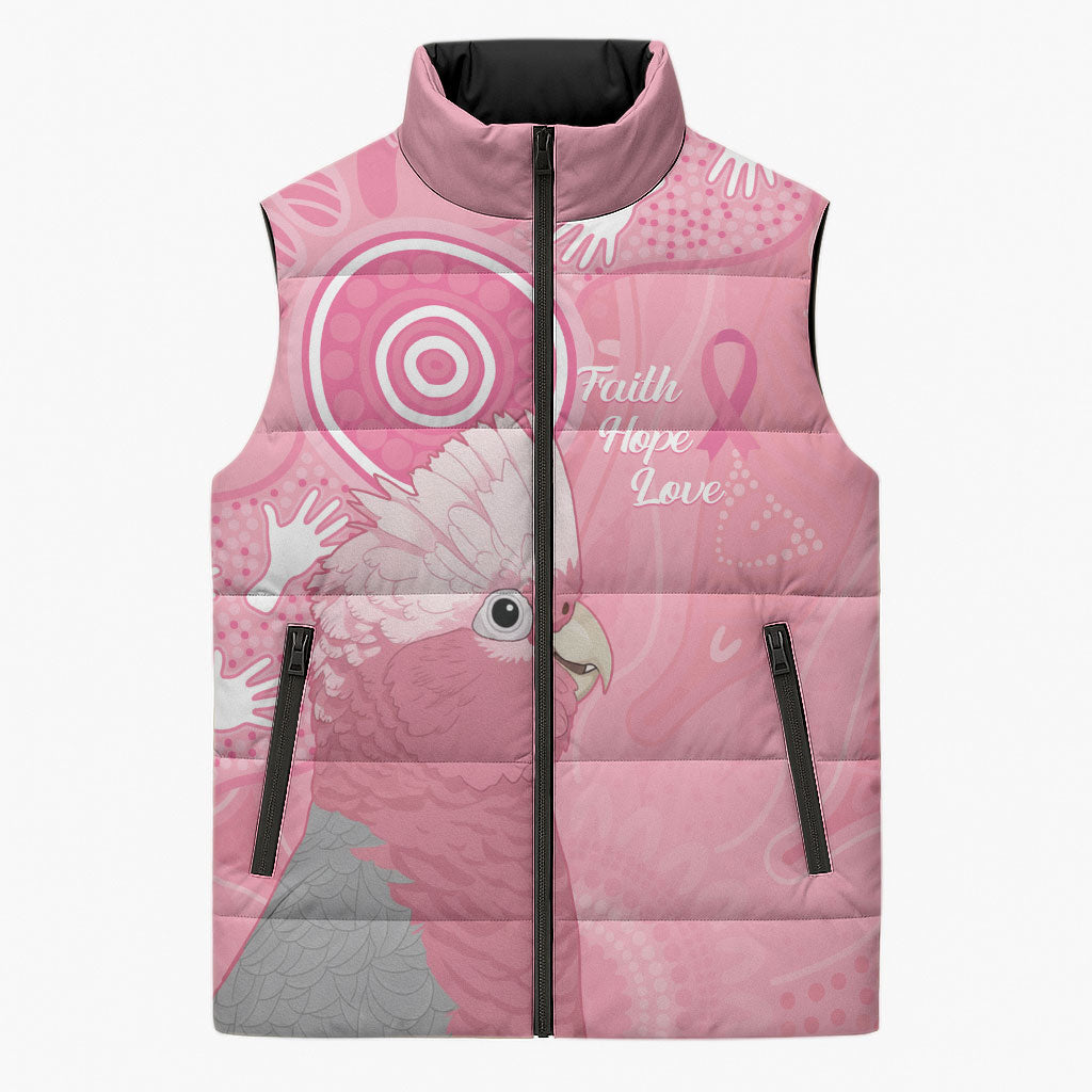 Australia Breast Cancer Support Sleeveless Puffer Jacket Galah Faith Hope Love Pink Month