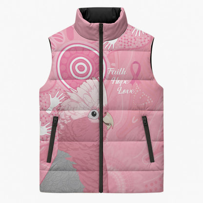 Australia Breast Cancer Support Sleeveless Puffer Jacket Galah Faith Hope Love Pink Month