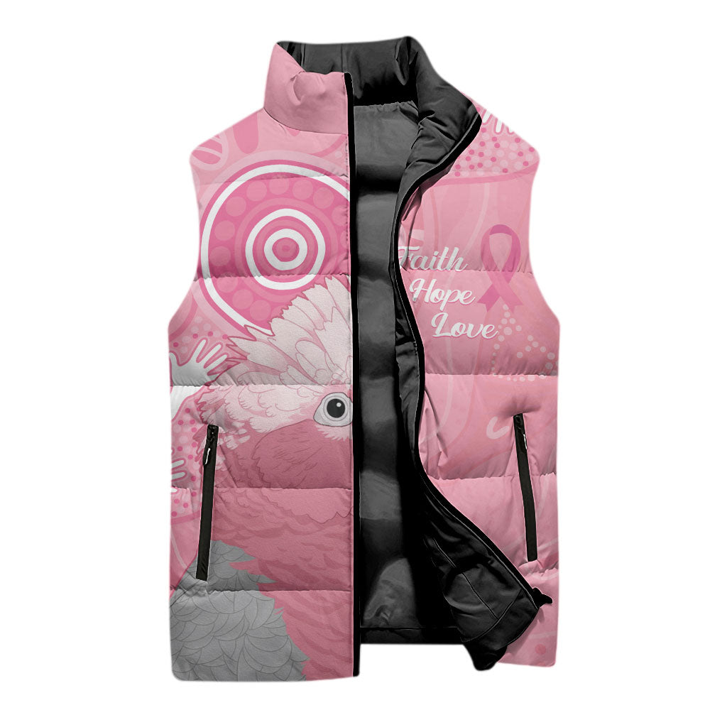 Australia Breast Cancer Support Sleeveless Puffer Jacket Galah Faith Hope Love Pink Month