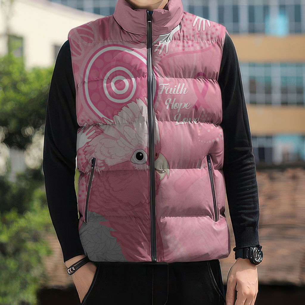 Australia Breast Cancer Support Sleeveless Puffer Jacket Galah Faith Hope Love Pink Month