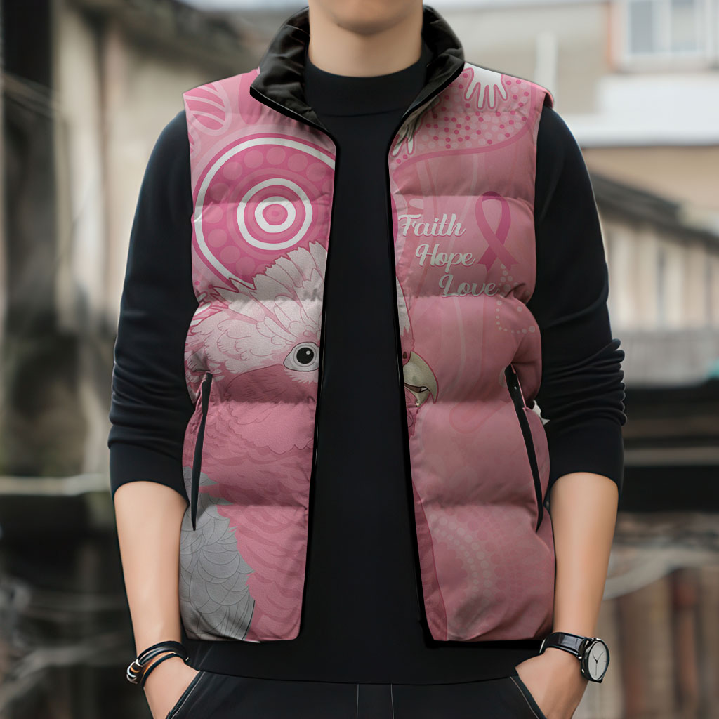 Australia Breast Cancer Support Sleeveless Puffer Jacket Galah Faith Hope Love Pink Month