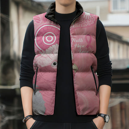 Australia Breast Cancer Support Sleeveless Puffer Jacket Galah Faith Hope Love Pink Month