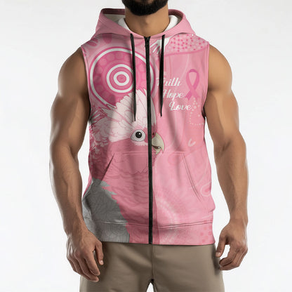 Australia Breast Cancer Support Sleeveless Zip Hoodie Galah Faith Hope Love Pink Month