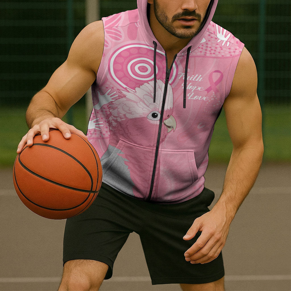 Australia Breast Cancer Support Sleeveless Zip Hoodie Galah Faith Hope Love Pink Month