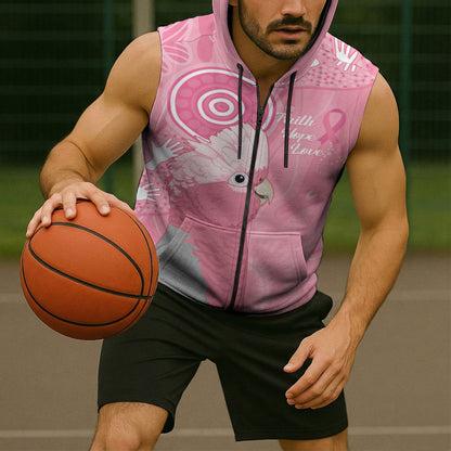 Australia Breast Cancer Support Sleeveless Zip Hoodie Galah Faith Hope Love Pink Month