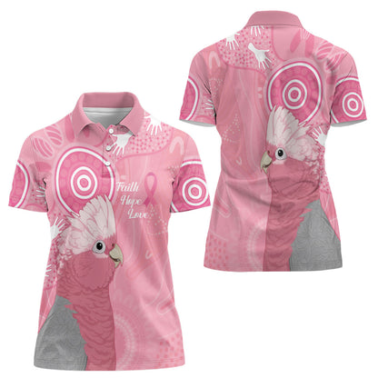Australia Breast Cancer Support Women Polo Shirt Galah Faith Hope Love Pink Month