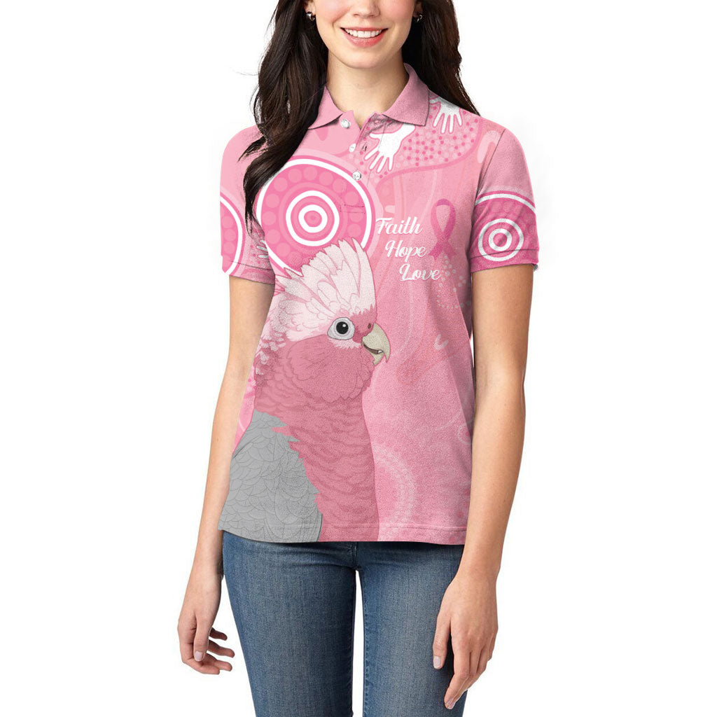 Australia Breast Cancer Support Women Polo Shirt Galah Faith Hope Love Pink Month