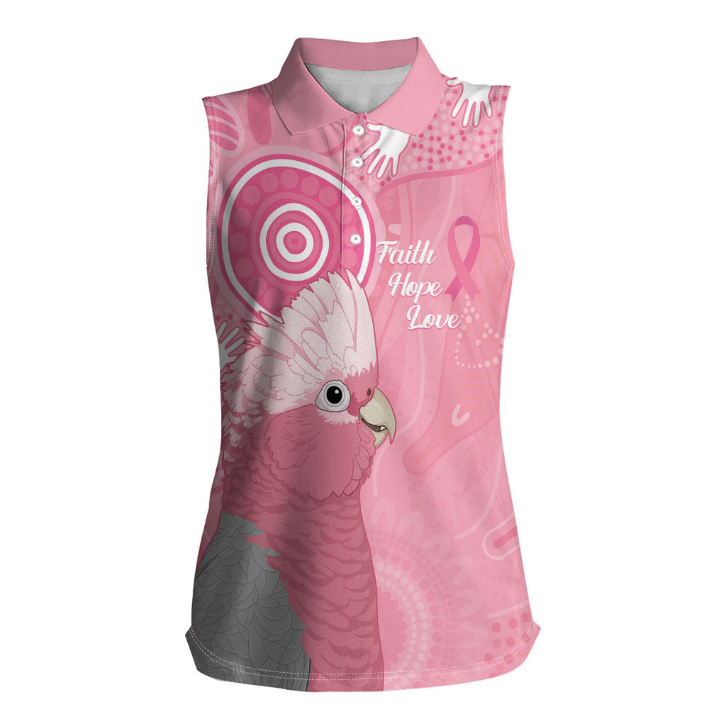 Australia Breast Cancer Support Women Sleeveless Polo Shirt Galah Faith Hope Love Pink Month