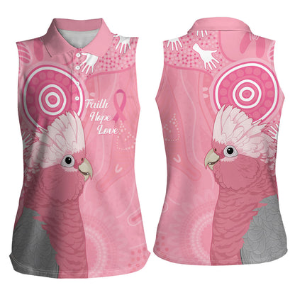 Australia Breast Cancer Support Women Sleeveless Polo Shirt Galah Faith Hope Love Pink Month