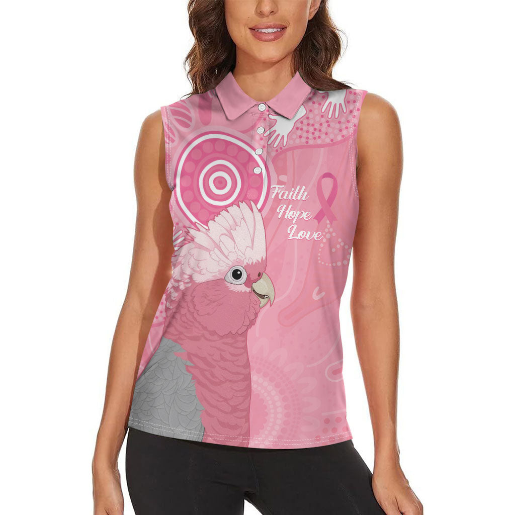Australia Breast Cancer Support Women Sleeveless Polo Shirt Galah Faith Hope Love Pink Month