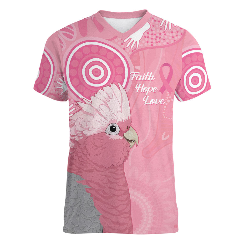Australia Breast Cancer Support Women V-Neck T-Shirt Galah Faith Hope Love Pink Month
