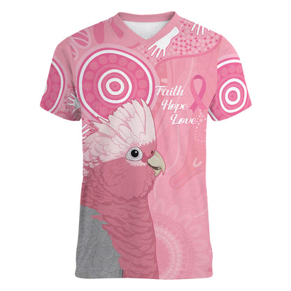 Australia Breast Cancer Support Women V-Neck T-Shirt Galah Faith Hope Love Pink Month
