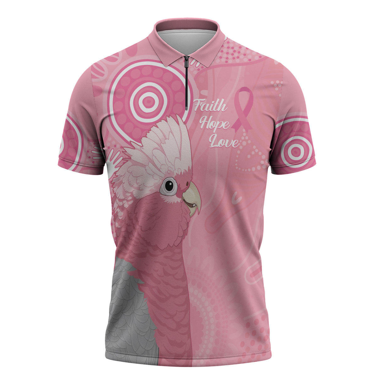 Australia Breast Cancer Support Zipper Polo Shirt Galah Faith Hope Love Pink Month