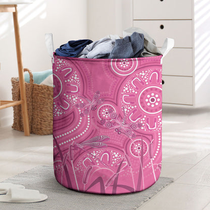 Australia Indigenous Pink Month Laundry Basket Breast Cancer Aboriginal Dragonflies Ribbon