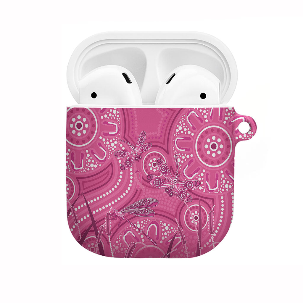 Australia Indigenous Pink Month AirPods Case Breast Cancer Aboriginal Dragonflies Ribbon