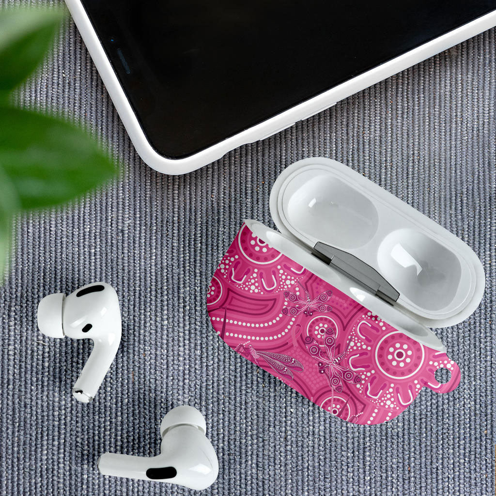 Australia Indigenous Pink Month AirPods Case Breast Cancer Aboriginal Dragonflies Ribbon
