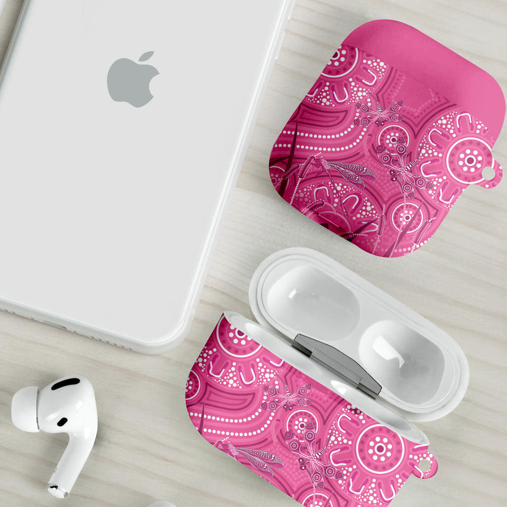Australia Indigenous Pink Month AirPods Case Breast Cancer Aboriginal Dragonflies Ribbon
