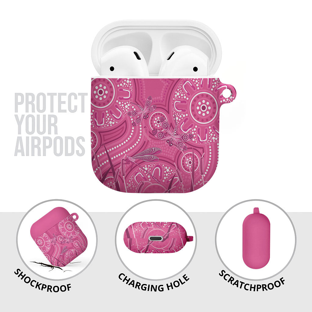 Australia Indigenous Pink Month AirPods Case Breast Cancer Aboriginal Dragonflies Ribbon