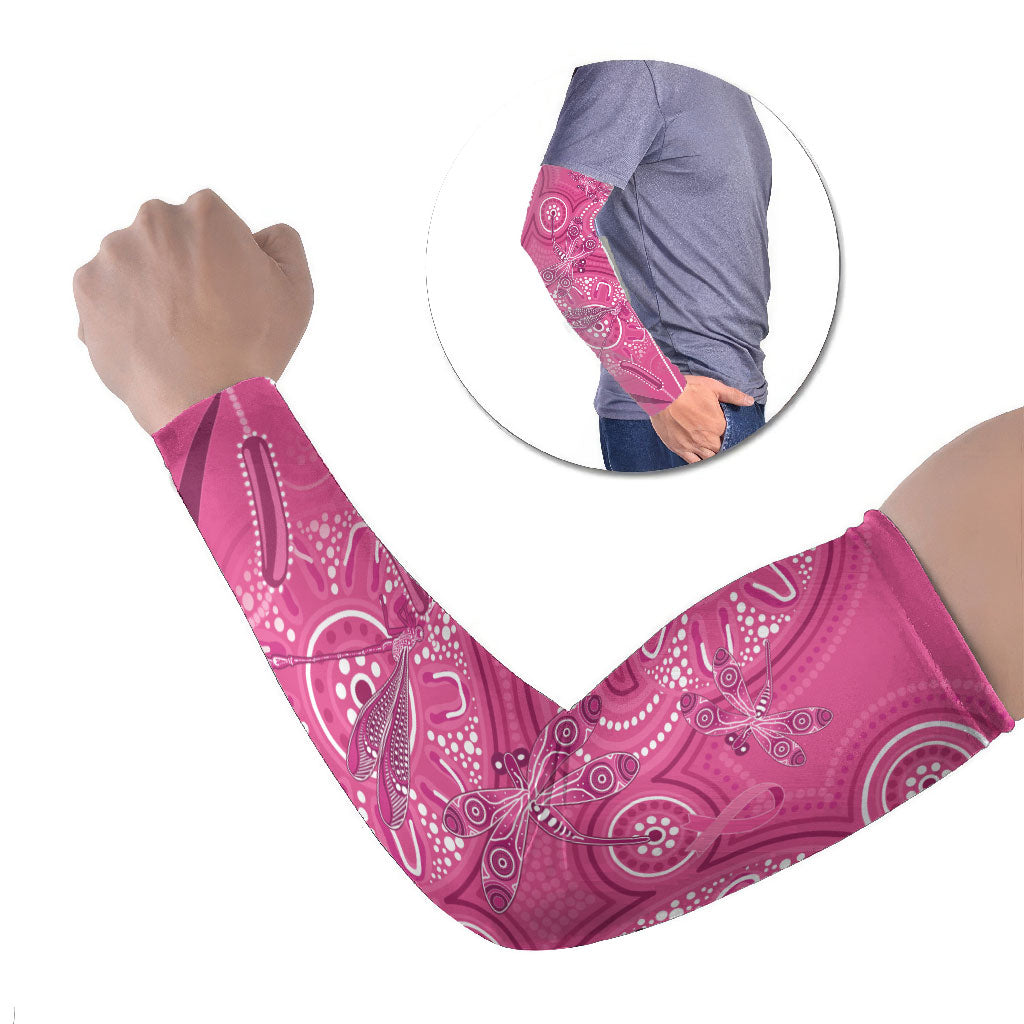 Australia Indigenous Pink Month Arm Sleeves Breast Cancer Aboriginal Dragonflies Ribbon