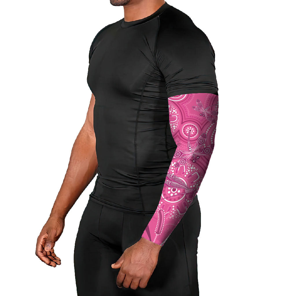 Australia Indigenous Pink Month Arm Sleeves Breast Cancer Aboriginal Dragonflies Ribbon