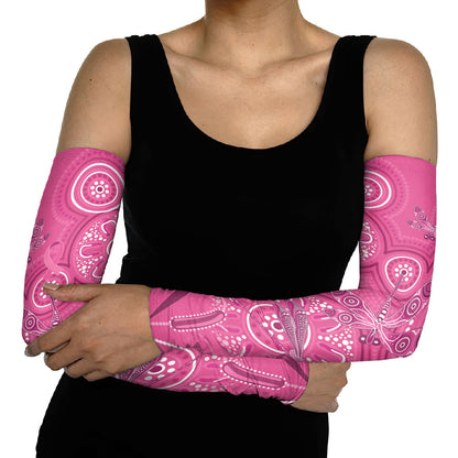 Australia Indigenous Pink Month Arm Sleeves Breast Cancer Aboriginal Dragonflies Ribbon