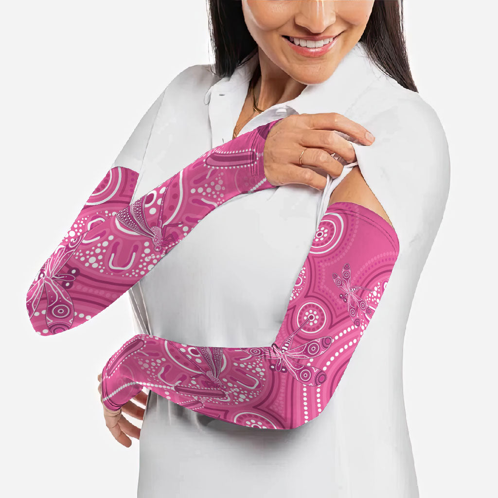 Australia Indigenous Pink Month Arm Sleeves Breast Cancer Aboriginal Dragonflies Ribbon