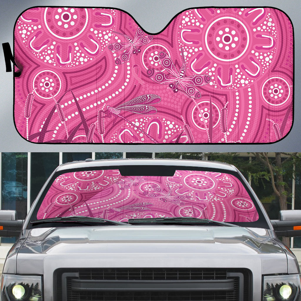 Australia Indigenous Pink Month Auto Sun Shade Breast Cancer Aboriginal Dragonflies Ribbon