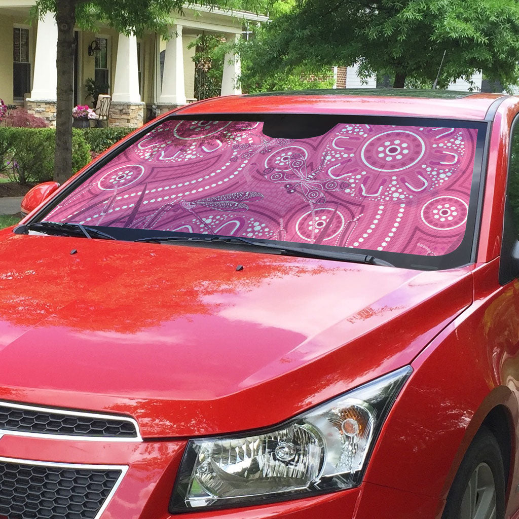 Australia Indigenous Pink Month Auto Sun Shade Breast Cancer Aboriginal Dragonflies Ribbon