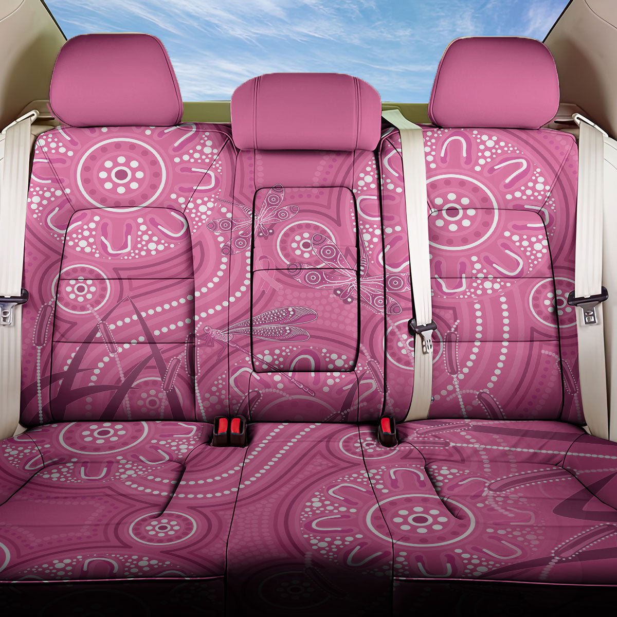 Australia Indigenous Pink Month Back Car Seat Cover Breast Cancer Aboriginal Dragonflies Ribbon