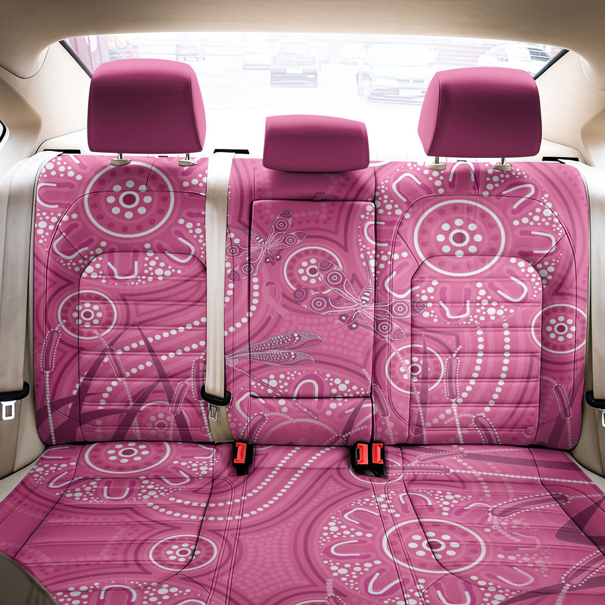 Australia Indigenous Pink Month Back Car Seat Cover Breast Cancer Aboriginal Dragonflies Ribbon
