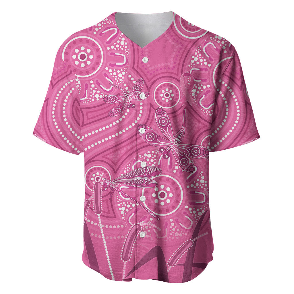Australia Indigenous Pink Month Baseball Jersey Breast Cancer Aboriginal Dragonflies Ribbon