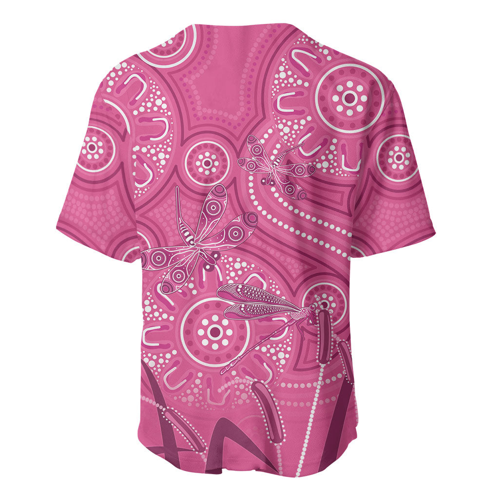Australia Indigenous Pink Month Baseball Jersey Breast Cancer Aboriginal Dragonflies Ribbon