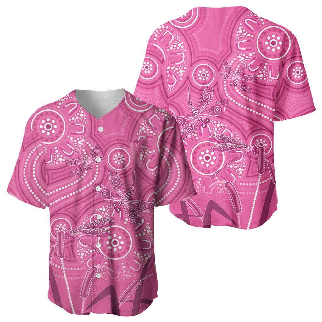 Australia Indigenous Pink Month Baseball Jersey Breast Cancer Aboriginal Dragonflies Ribbon