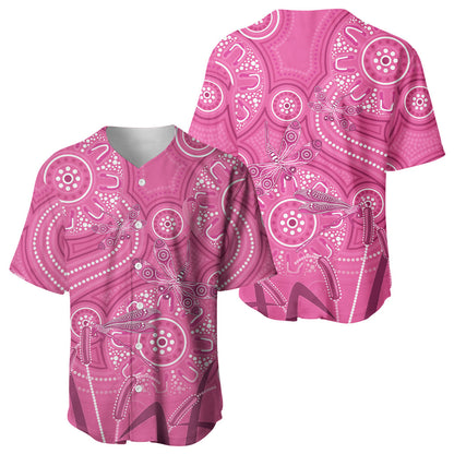 Australia Indigenous Pink Month Baseball Jersey Breast Cancer Aboriginal Dragonflies Ribbon