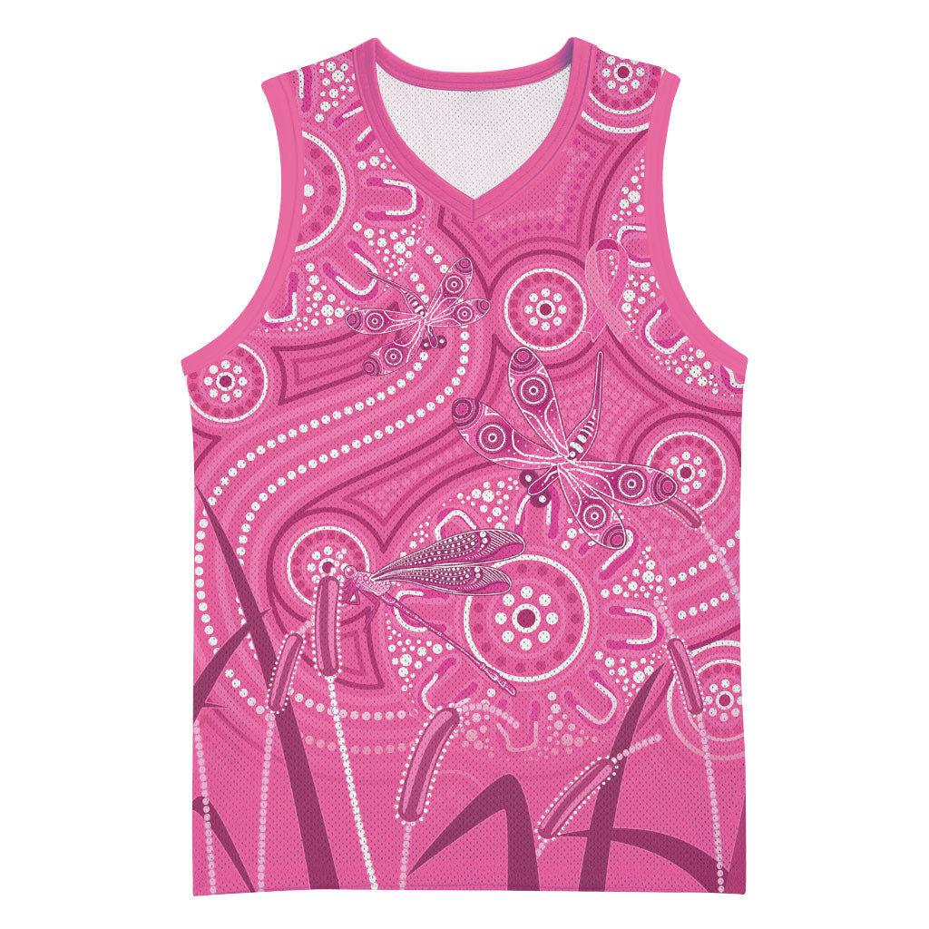 Australia Indigenous Pink Month Basketball Jersey Breast Cancer Aboriginal Dragonflies Ribbon