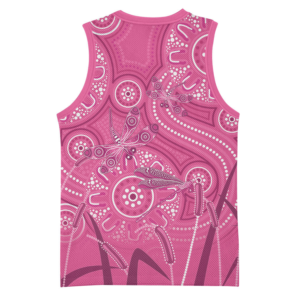 Australia Indigenous Pink Month Basketball Jersey Breast Cancer Aboriginal Dragonflies Ribbon