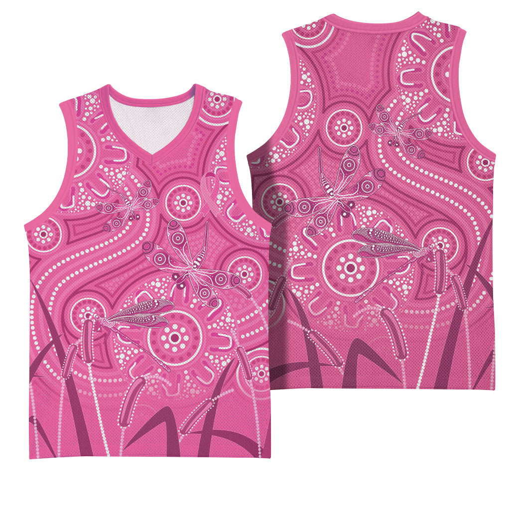 Australia Indigenous Pink Month Basketball Jersey Breast Cancer Aboriginal Dragonflies Ribbon