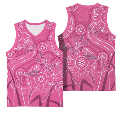 Australia Indigenous Pink Month Basketball Jersey Breast Cancer Aboriginal Dragonflies Ribbon