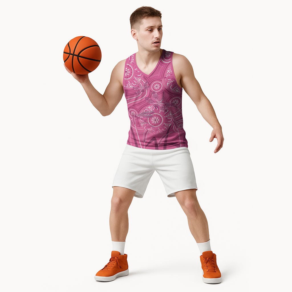 Australia Indigenous Pink Month Basketball Jersey Breast Cancer Aboriginal Dragonflies Ribbon
