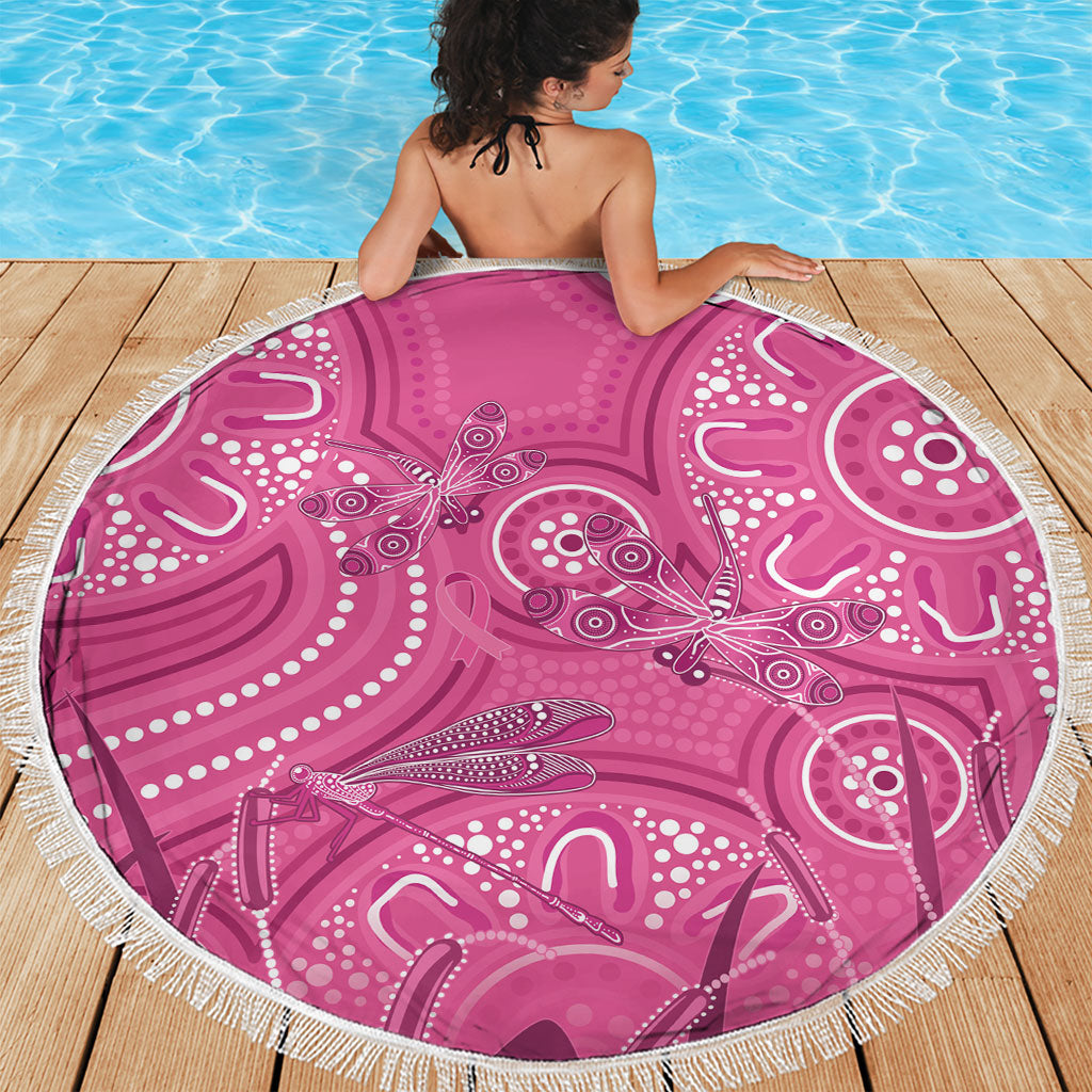 Australia Indigenous Pink Month Beach Blanket Breast Cancer Aboriginal Dragonflies Ribbon