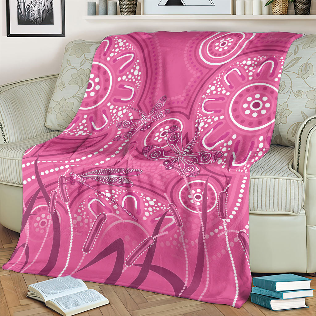 Australia Indigenous Pink Month Blanket Breast Cancer Aboriginal Dragonflies Ribbon